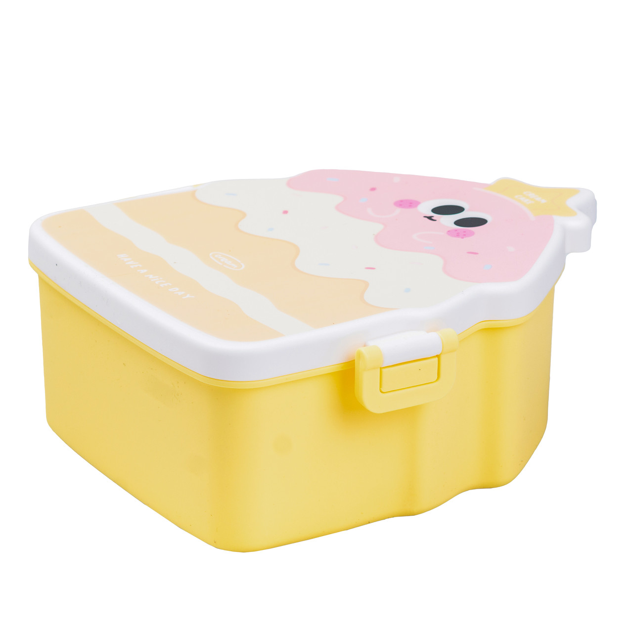 Дитячий ланч бокс на дві секції 950 мл пластиковий з вилкою та ложкою "Тістечко" Жовтий