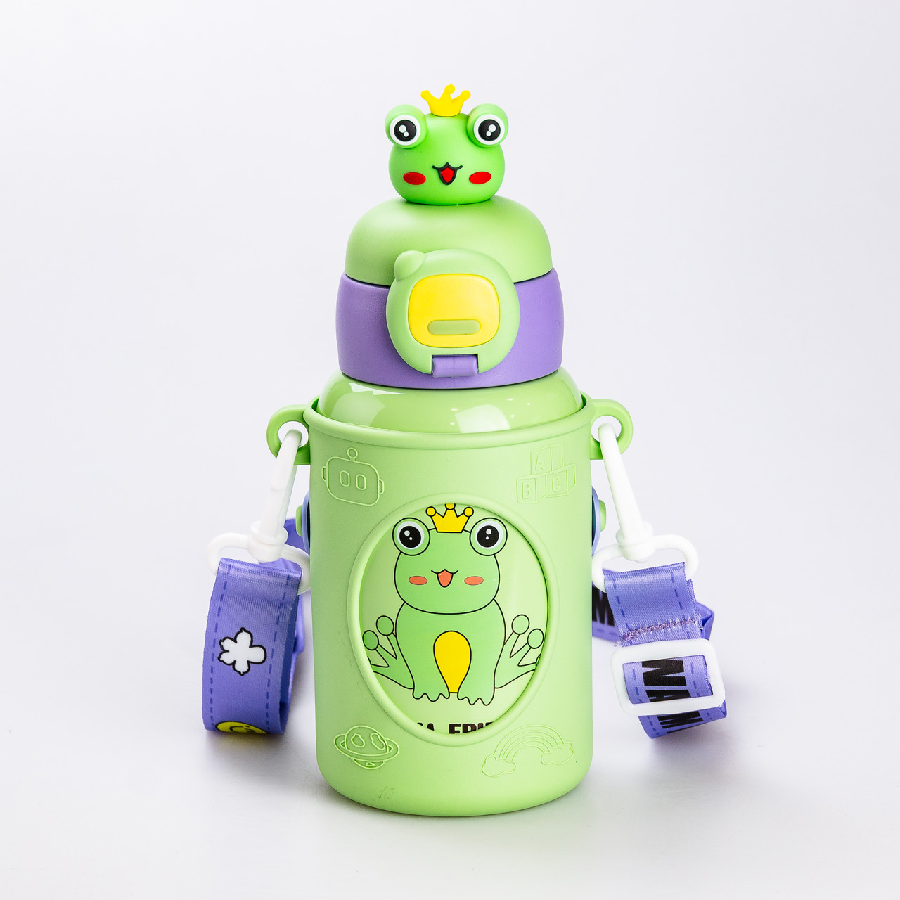 Термос поїльник для дітей з трубочкою з ремінцем та силіконовим чохлом дитячий 450 (мл) Зелений