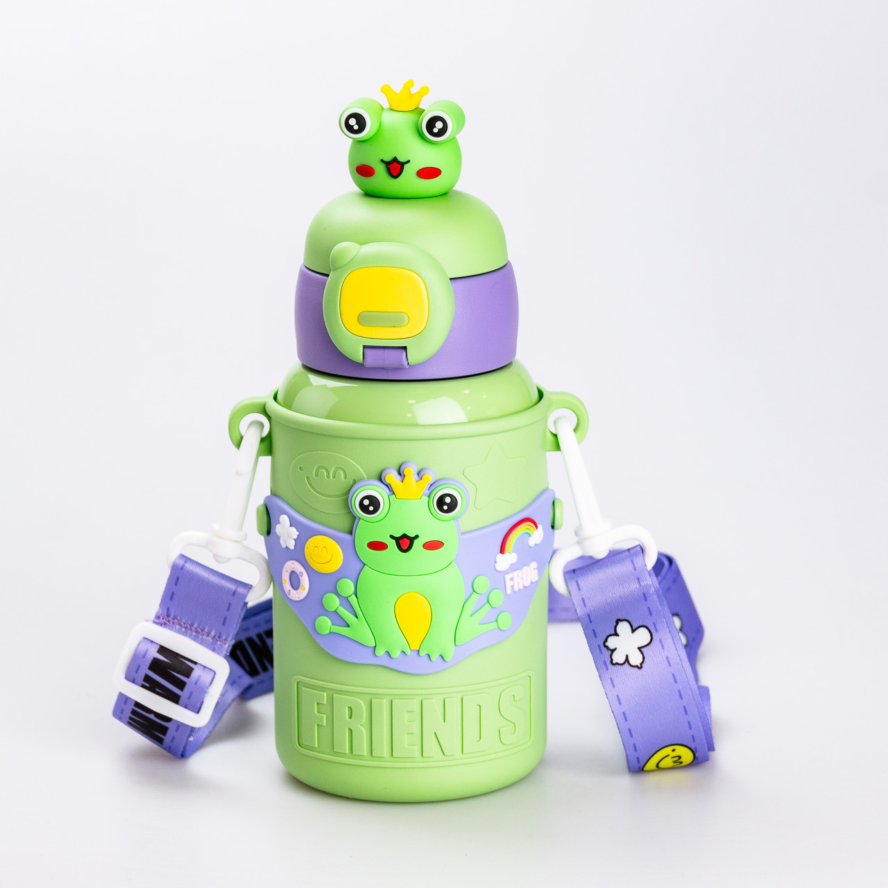 Термос поїльник для дітей з трубочкою з ремінцем та силіконовим чохлом дитячий 450 (мл) Зелений