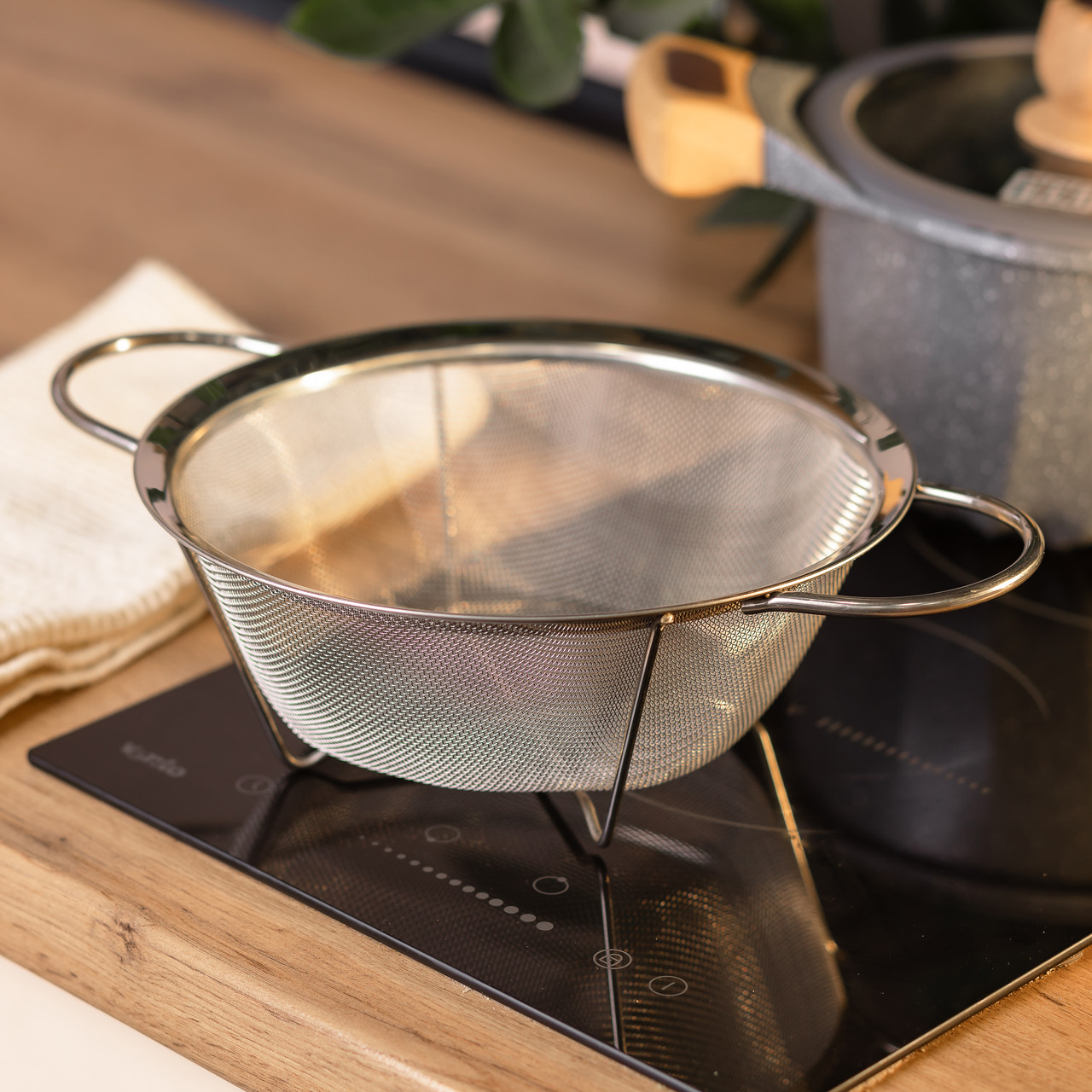 Друшляк з двома ручками 22 см дрібнокомірчаста сітка з нержавіючої сталі