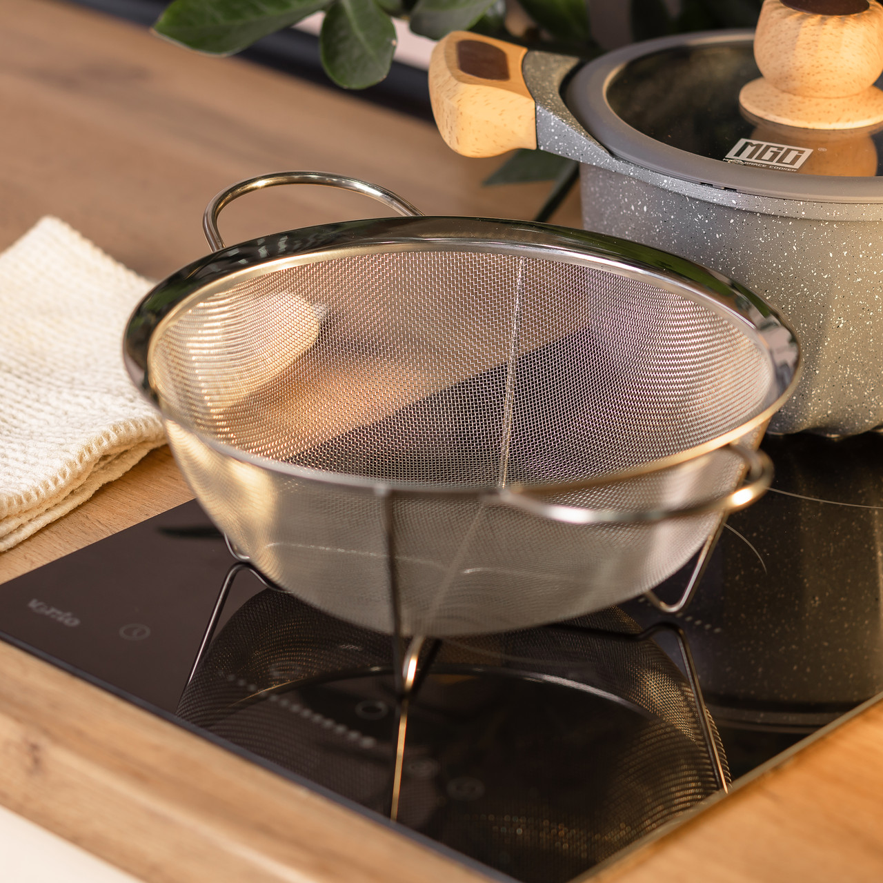 Друшляк з двома ручками 25 см дрібнокомірчаста сітка з нержавіючої сталі