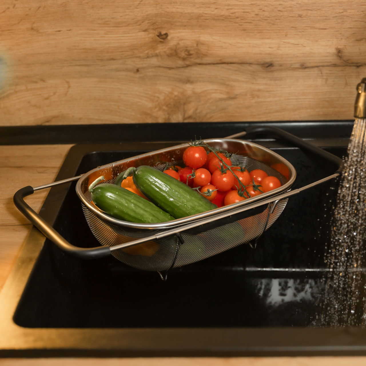 Друшляк сито на раковину для миття овочів та фруктів 29х19х10 см з нержавіючої сталі