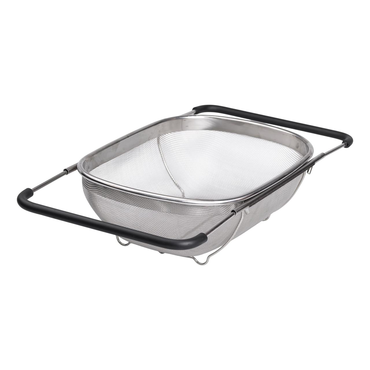 Друшляк сито на раковину для миття овочів та фруктів 36х25х10.5 см з нержавіючої сталі