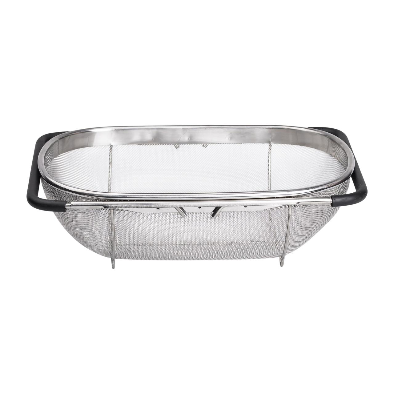 Друшляк сито на раковину для миття овочів та фруктів 36х25х10.5 см з нержавіючої сталі
