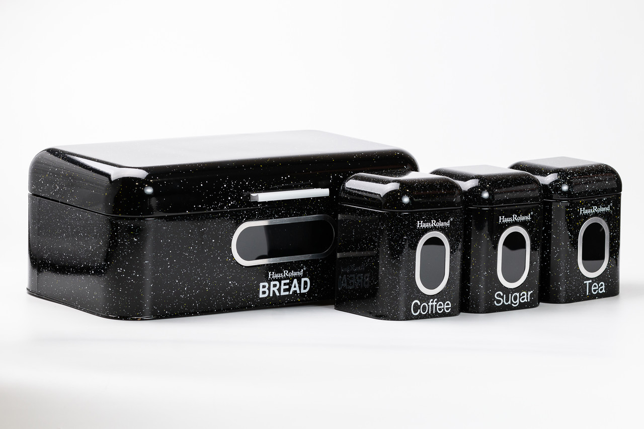 Кошики для хліба, чорні, з банками, для зберігання сипучих продуктів, набір із 3 штук, 1 літр.