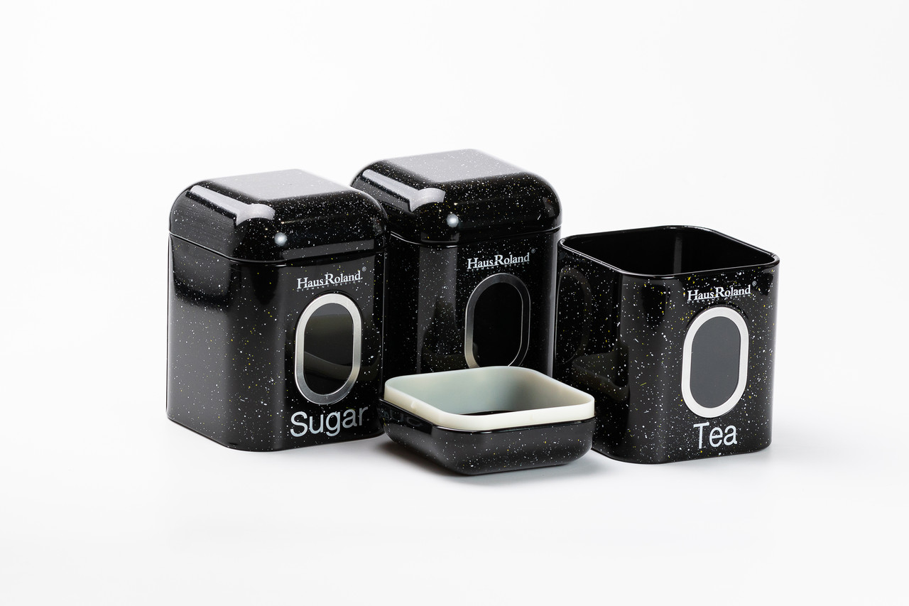 Кошики для хліба, чорні, з банками, для зберігання сипучих продуктів, набір із 3 штук, 1 літр.