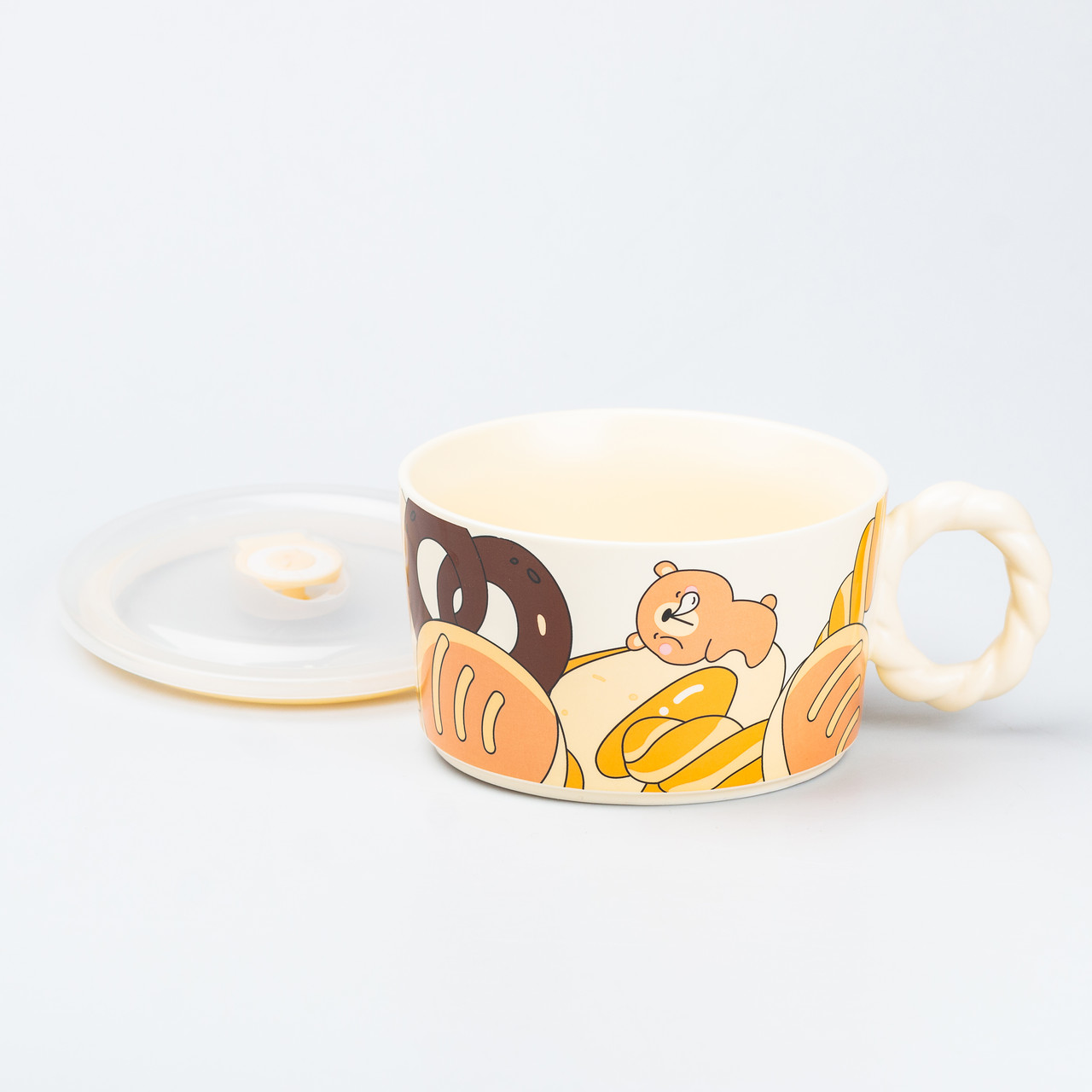 Керамічна бульйонниця 800 мл з пластиковою кришкою "Ведмедик" супниця миска для локшини