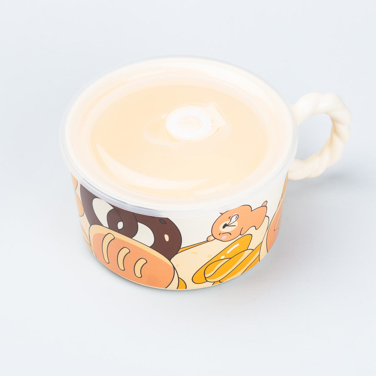 Керамічна бульйонниця 800 мл з пластиковою кришкою "Ведмедик" супниця миска для локшини