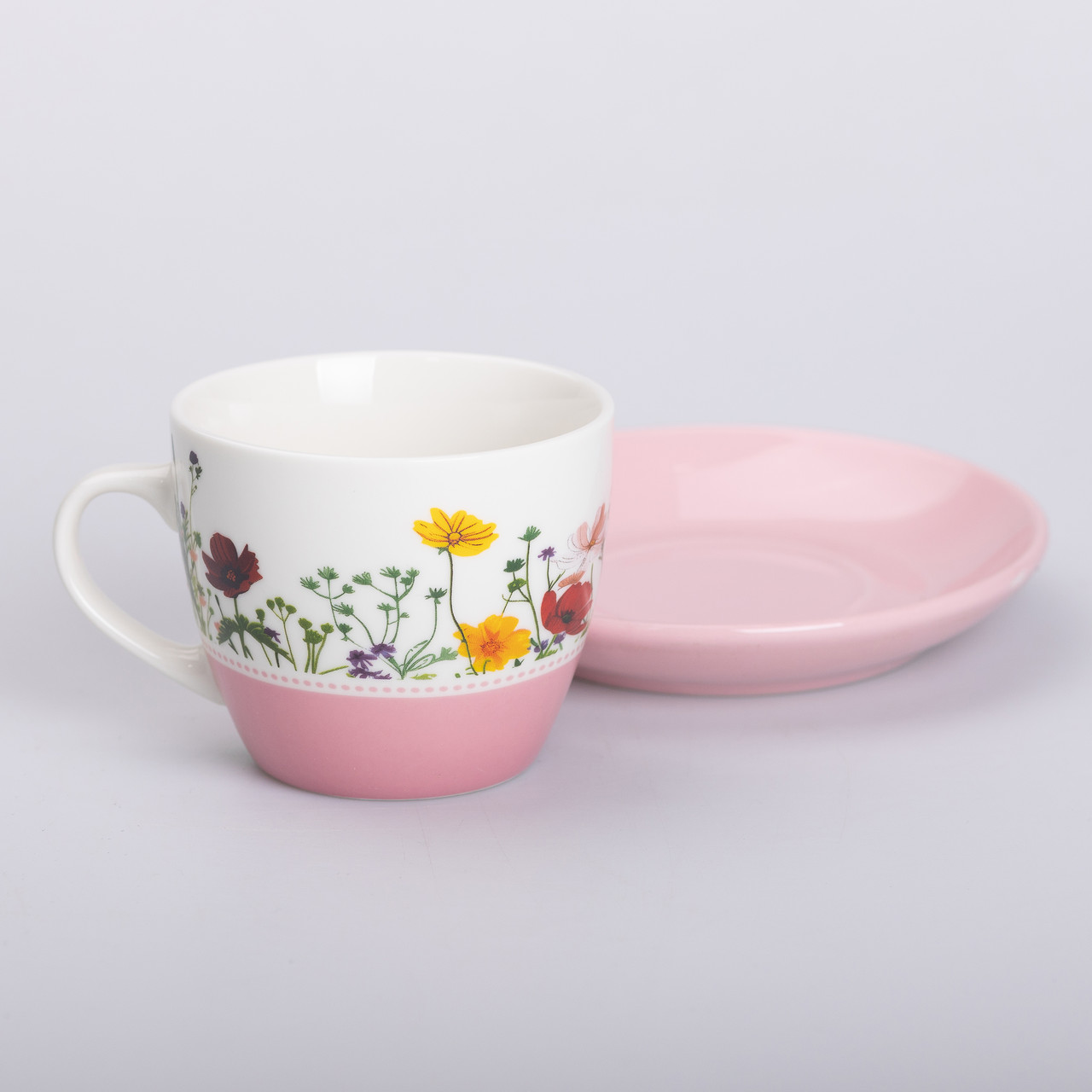Керамічна чашка з блюдцем 250 (мл) для чаю та кави Рожева