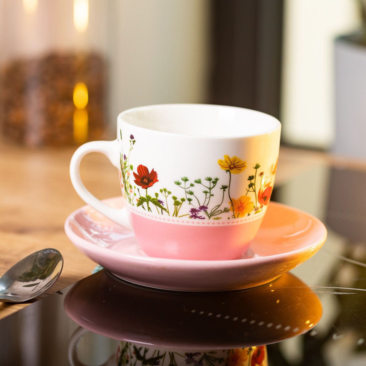 Керамічна чашка з блюдцем 250 (мл) для чаю та кави Рожева