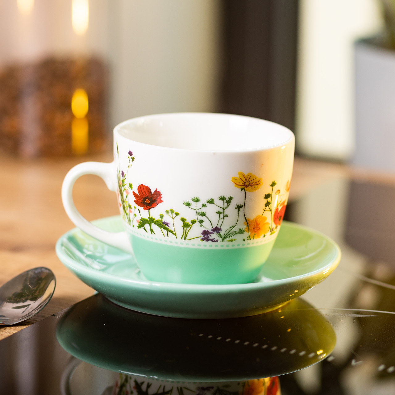 Керамічна чашка з блюдцем 250 (мл) для чаю та кави Бірюзова