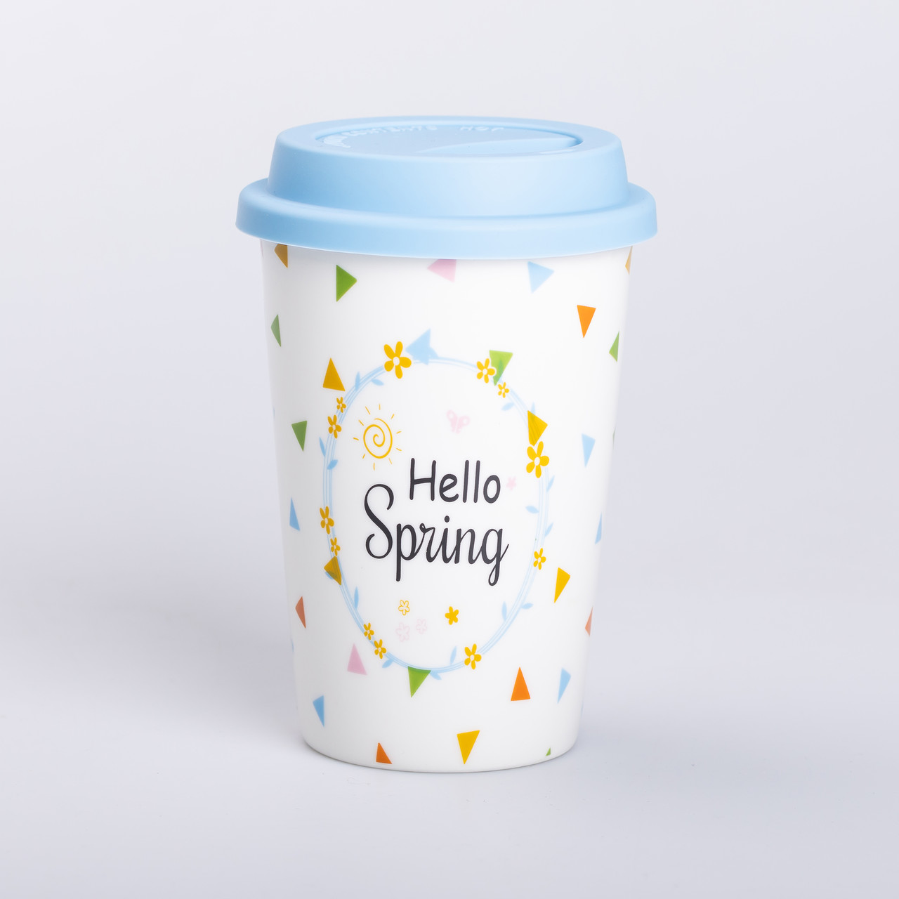 Керамічна склянка з силіконовою кришкою та отвором для трубочки 420 (мл) кружка без ручки