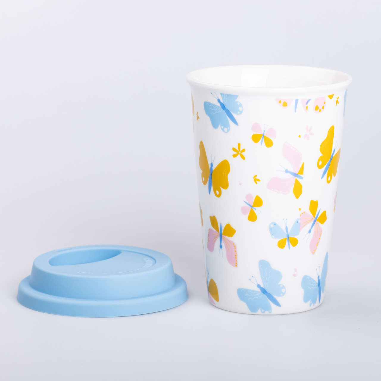 Керамічна склянка з силіконовою кришкою та отвором для трубочки 420 (мл) кружка без ручки