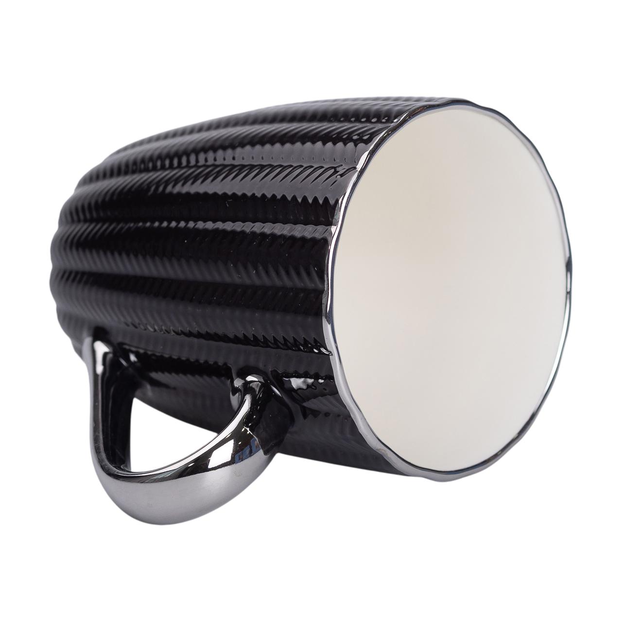 Чашка керамічна 400 (мл) зі сріблястим обідком та ручкою Чорна