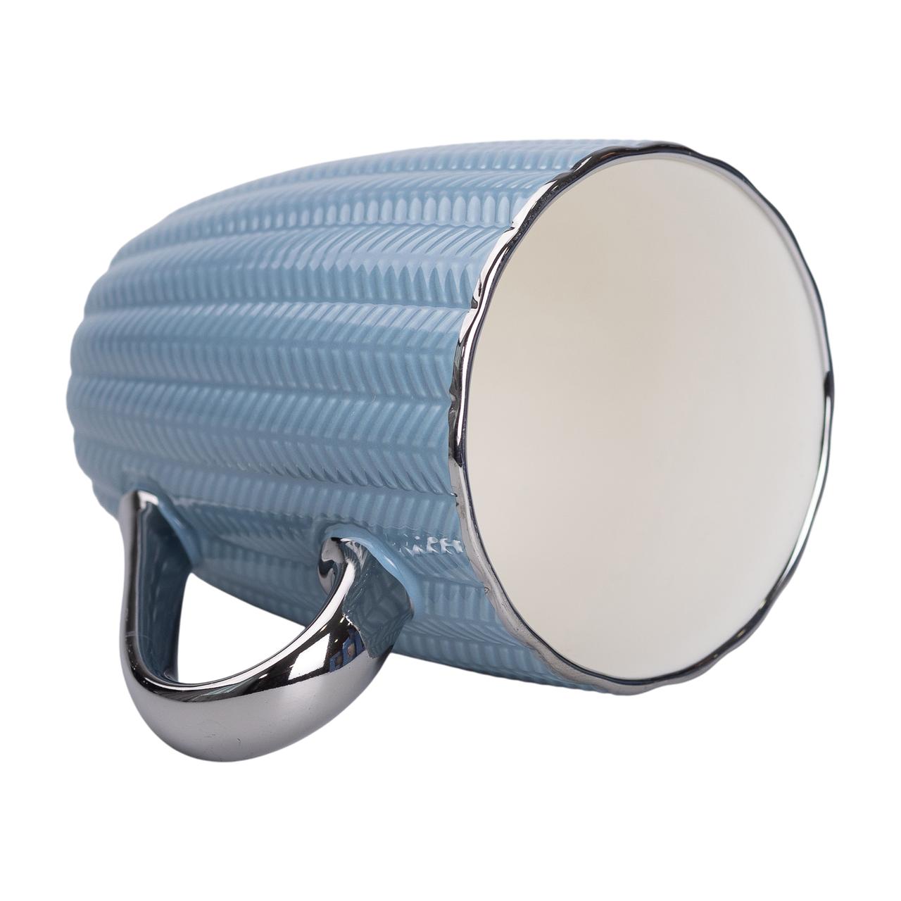 Чашка керамічна 400 (мл) зі сріблястим обідком та ручкою Блакитна