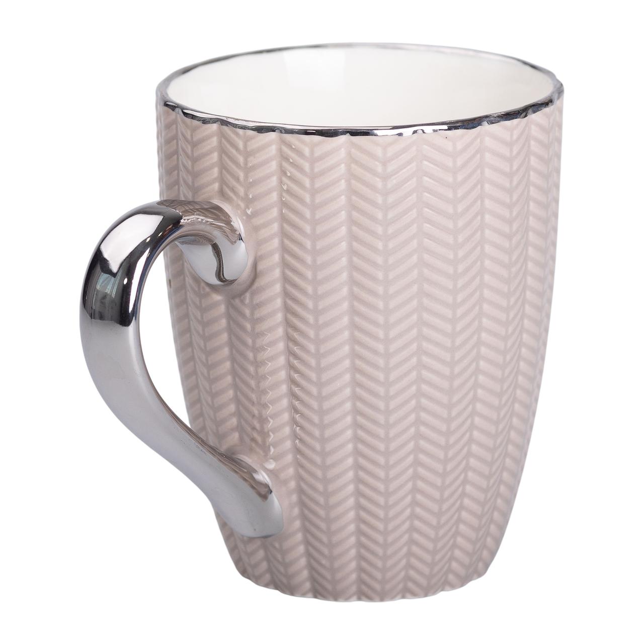 Чашка керамічна 400 (мл) зі сріблястим обідком та ручкою Кремова