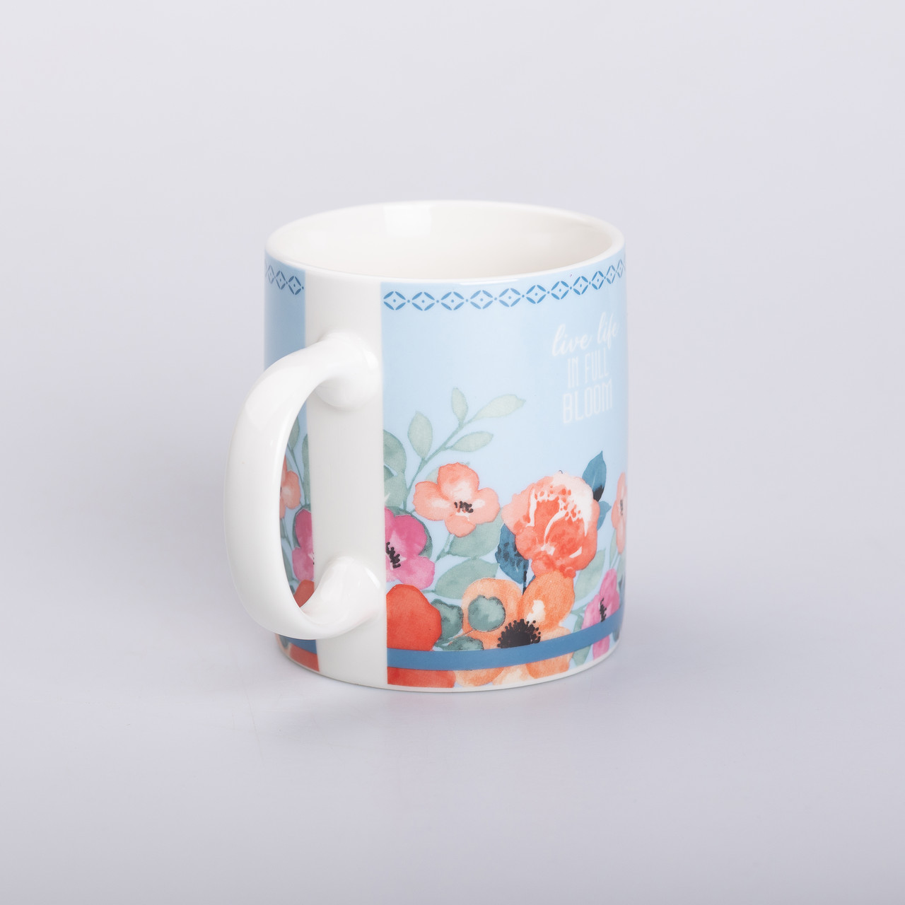 Чашка керамічна з квітковим принтом 400 (мл) для чаю та кави Блакитна