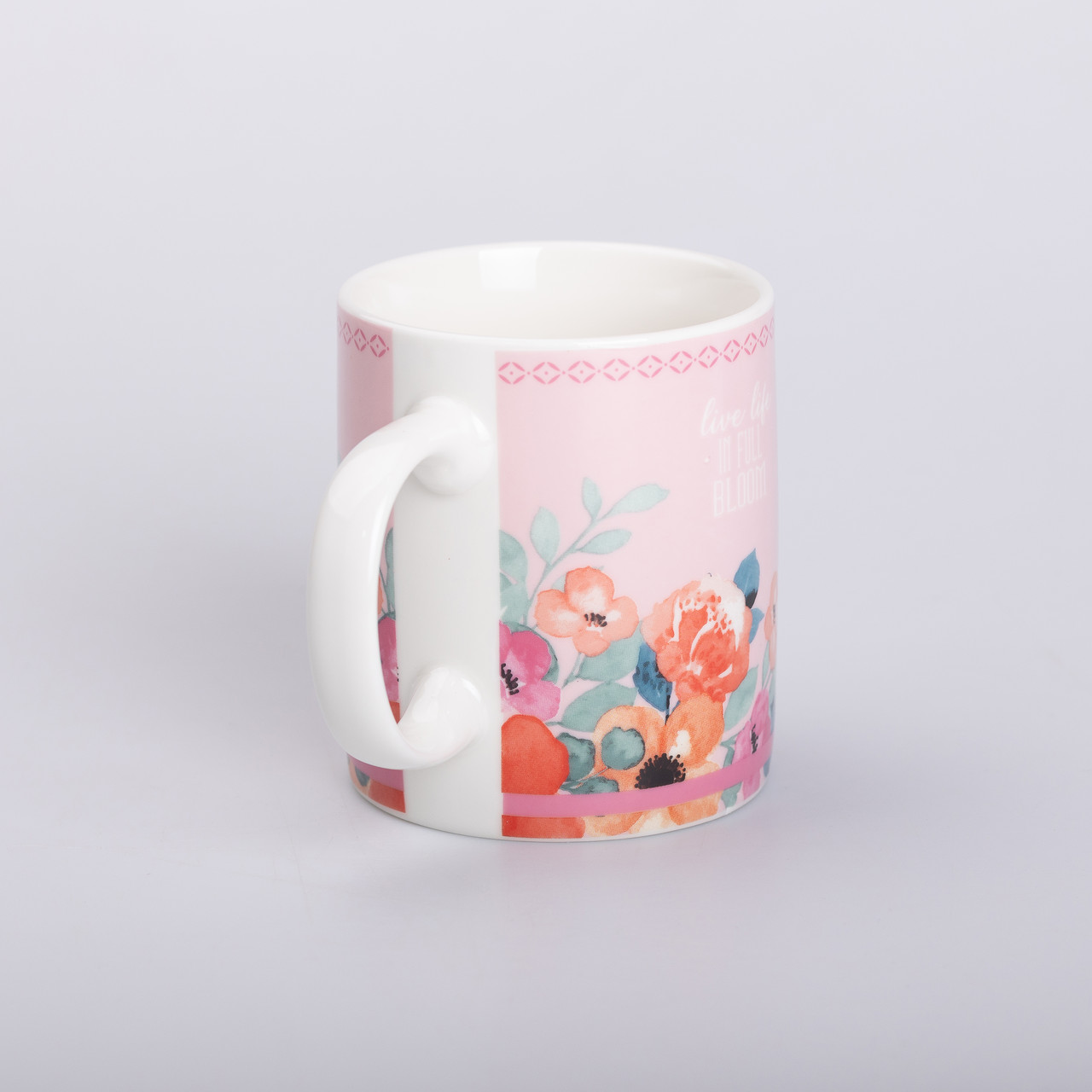 Чашка керамічна з квітковим принтом 400 (мл) для чаю та кави Рожева