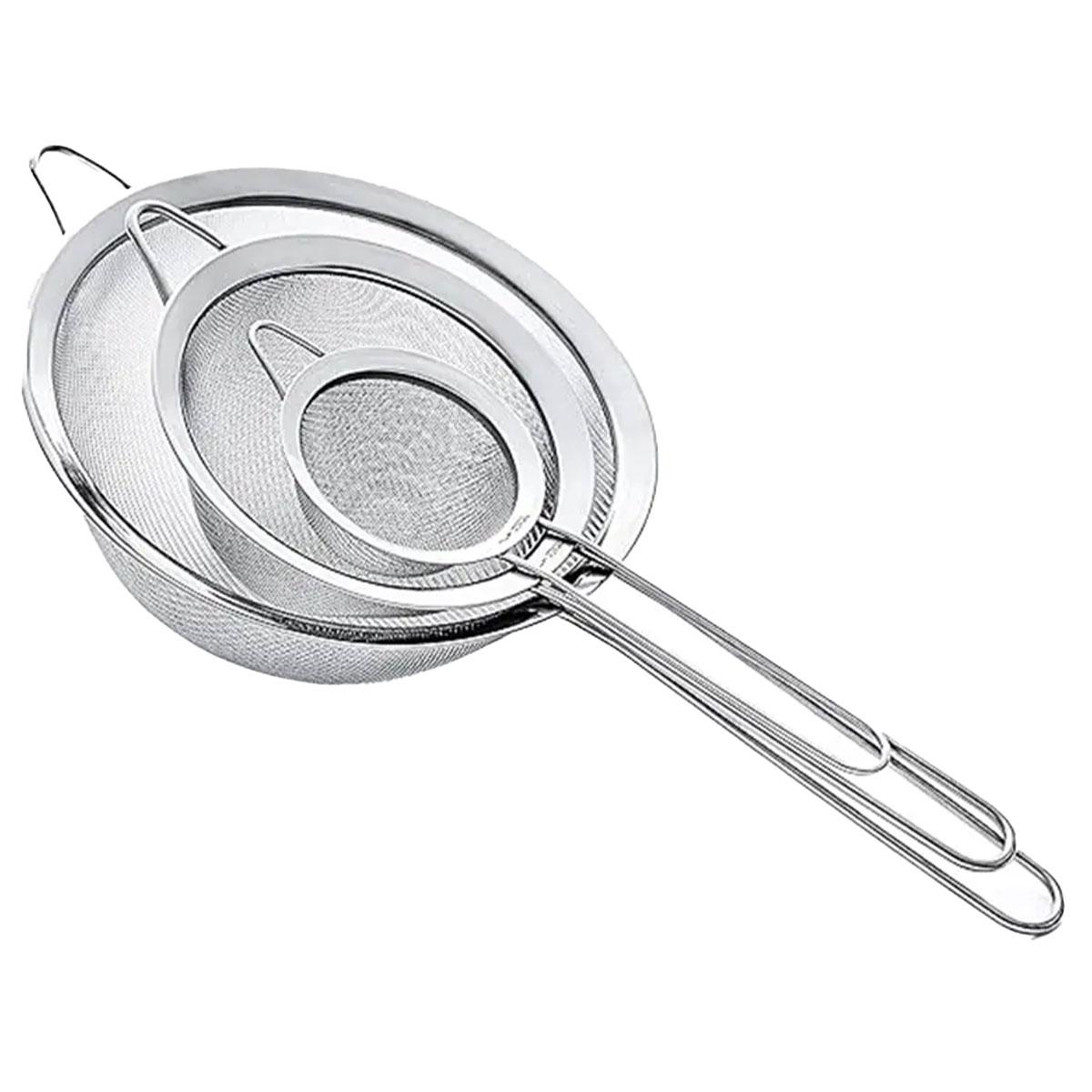 Набір ситечок 3 штуки для чаю круп та борошна 8,10 та 12 см з нержавіючої сталі