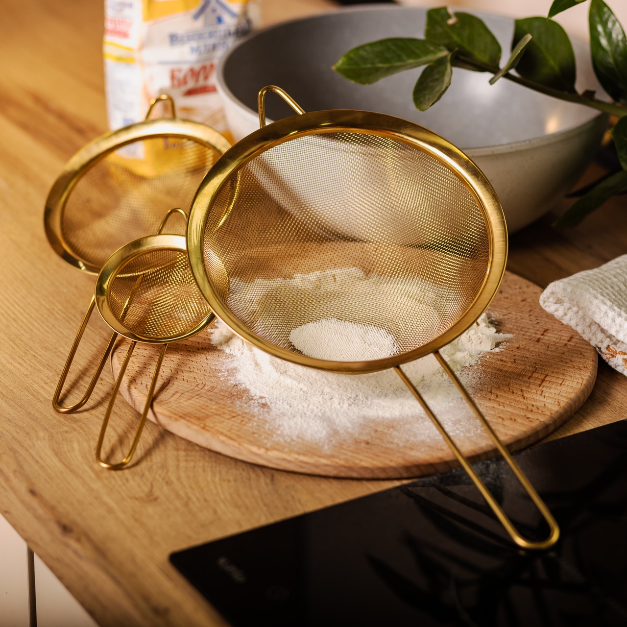 Набір ситечок 3 штуки для чаю круп та борошна 8,14 та 20 см з нержавіючої сталі