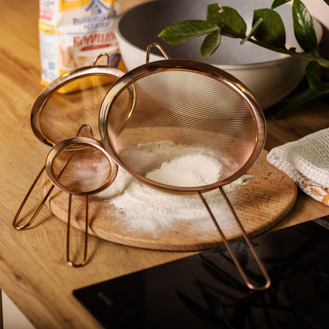 Набір ситечок 3 штуки для круп та борошна з нержавіючої сталі