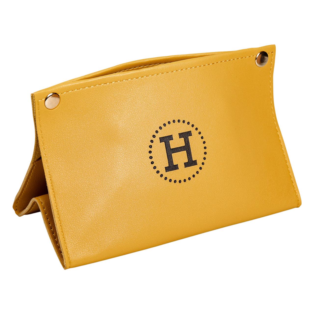 Серветниця автомобільна з еко шкіри 20×7.5×11.5 см органайзер для серветок, Жовтий