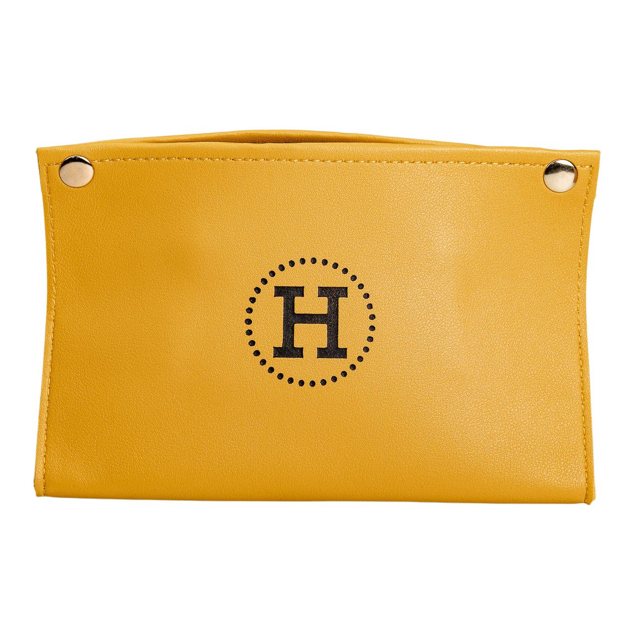 Серветниця автомобільна з еко шкіри 20×7.5×11.5 см органайзер для серветок, Жовтий