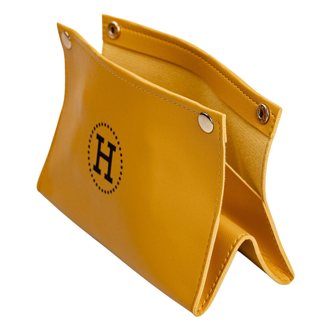 Серветниця автомобільна з еко шкіри 20×7.5×11.5 см органайзер для серветок, Жовтий