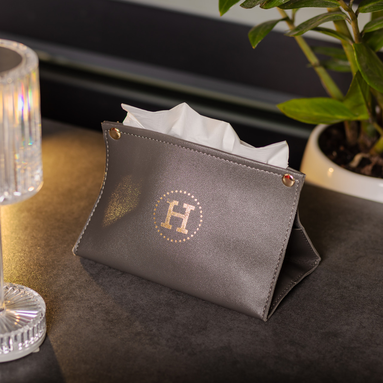 Серветниця автомобільна з еко шкіри 20х7.5х11.5 см органайзер для серветок, Сірий