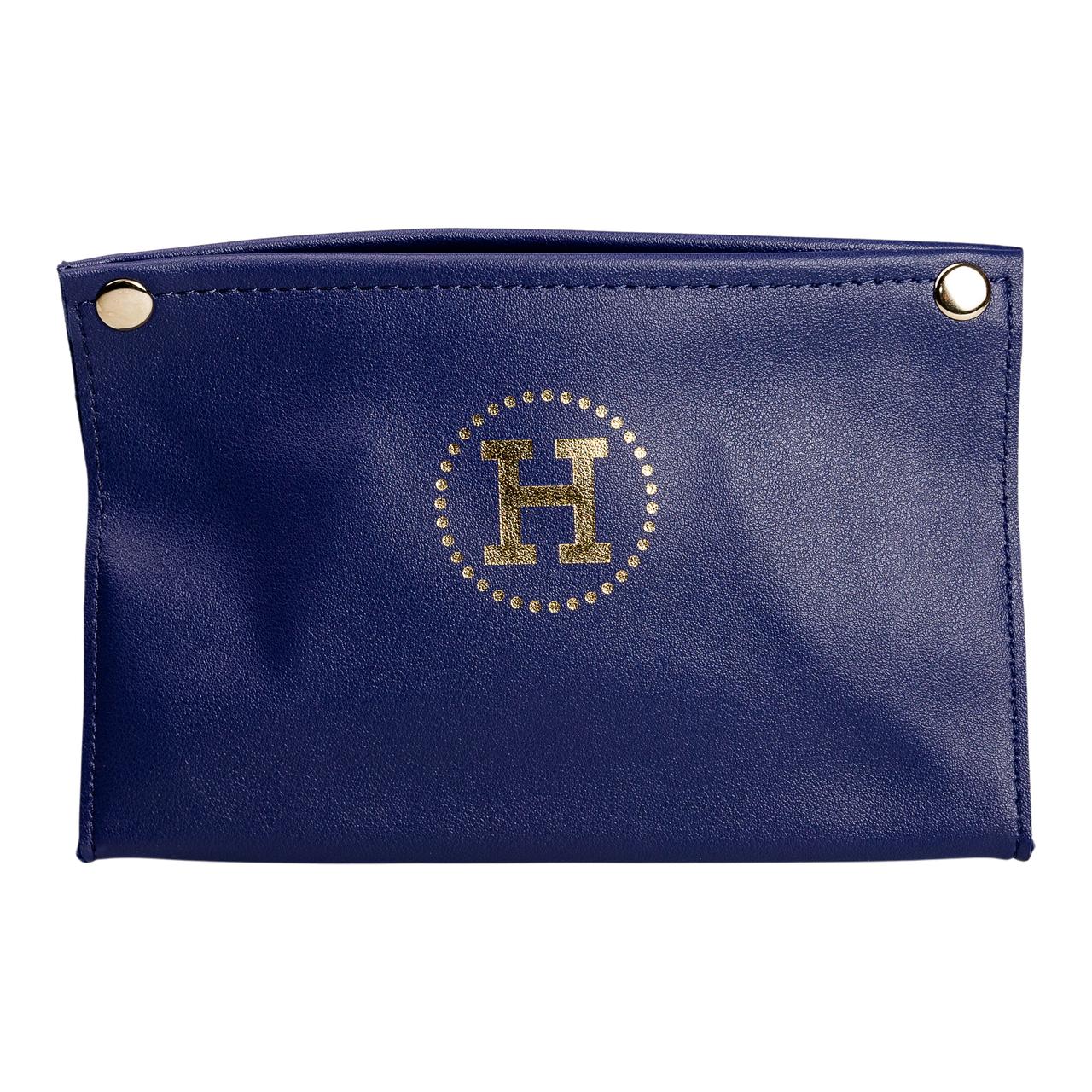 Серветниця автомобільна з еко шкіри 20х7.5х11.5 см органайзер для серветок, Синій