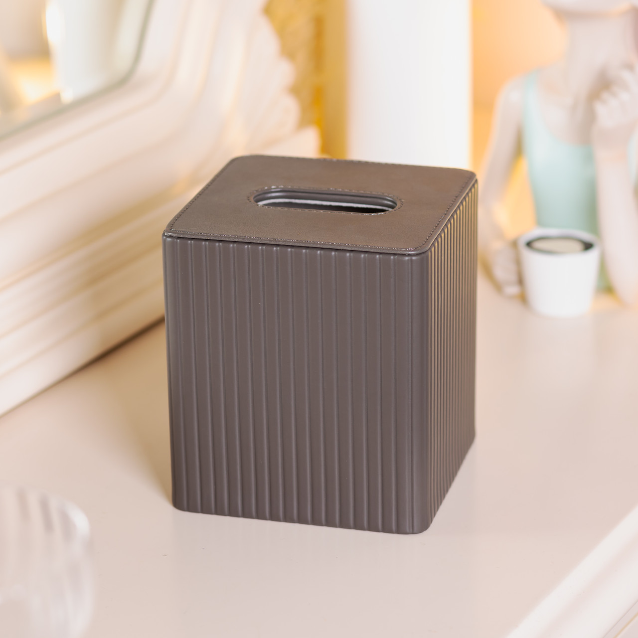 Серветниця з екошкіри квадратна 13х13х14.5 см органайзер для серветок на стіл, Сірий