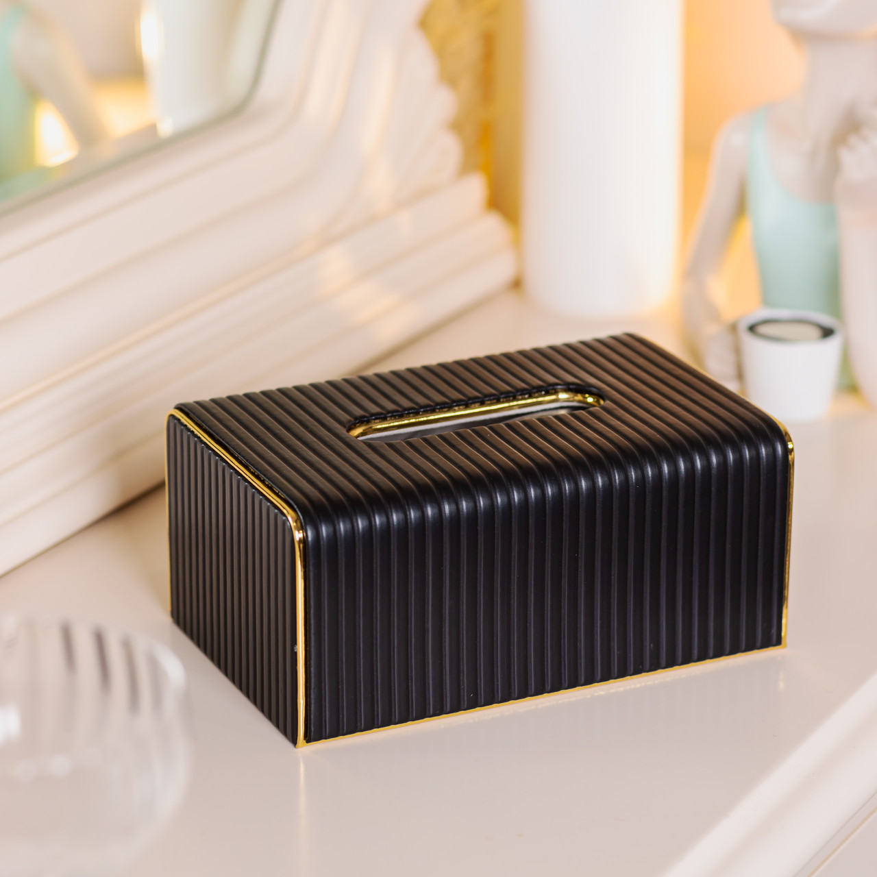 Серветниця з екошкіри прямокутна  21.5х13х9 см органайзер для серветок на стіл, Чорний