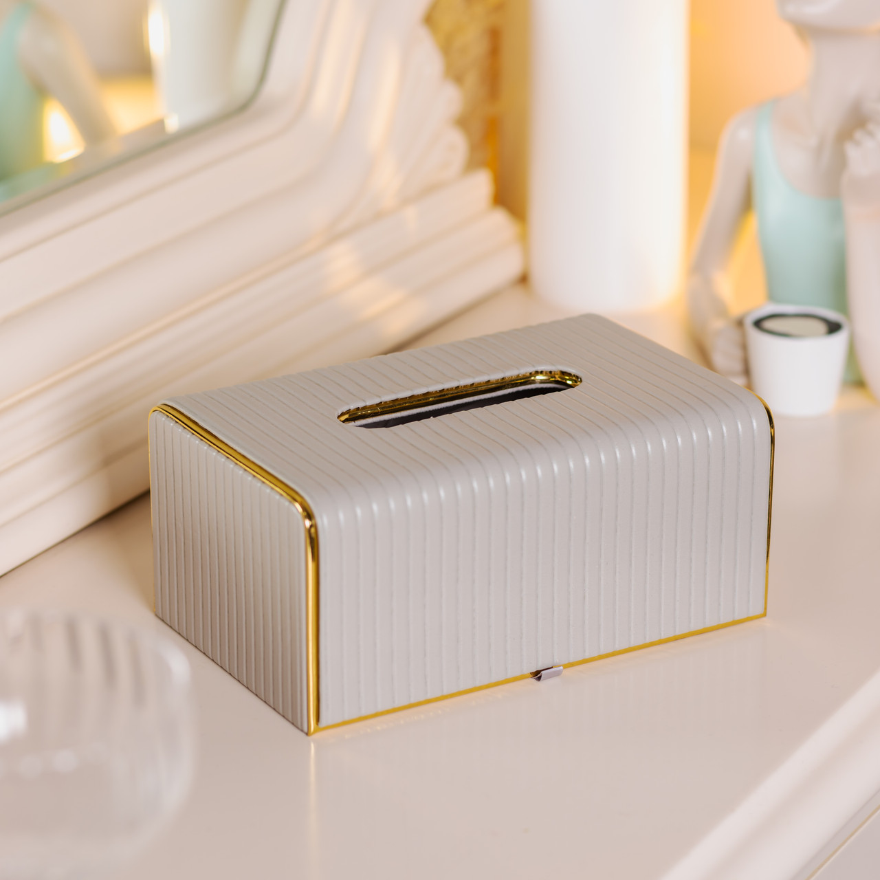 Серветниця з екошкіри прямокутна  21.5х13х9 см органайзер для серветок на стіл, Сірий