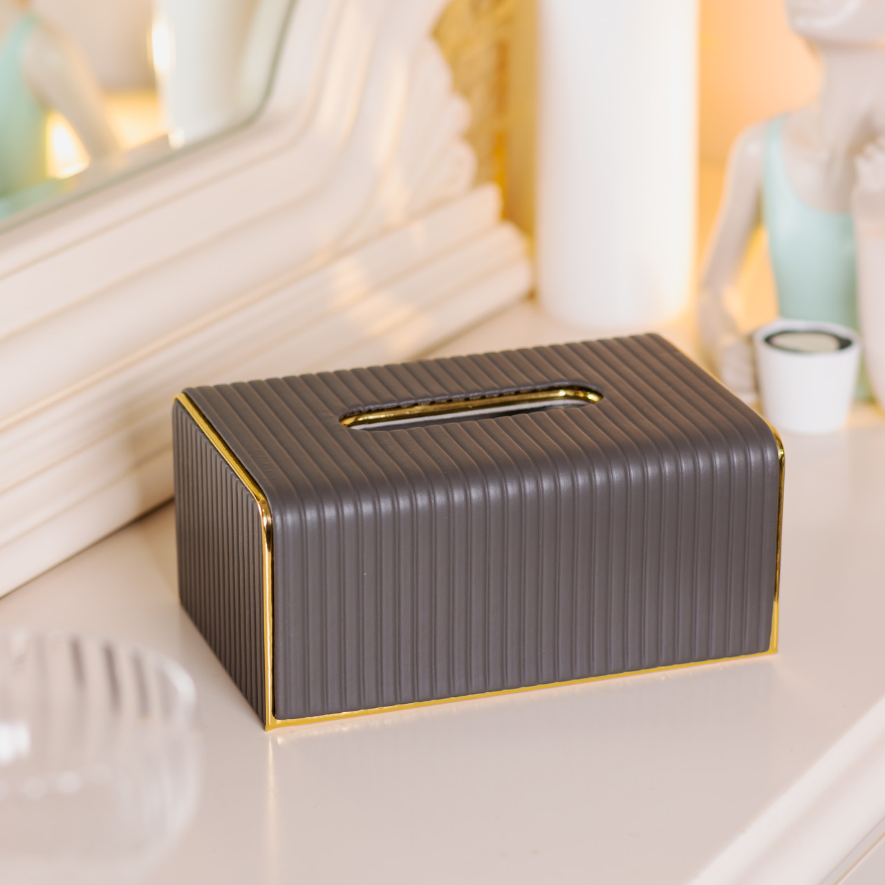 Серветниця з екошкіри прямокутна  21.5х13х9 см органайзер для серветок на стіл, Сірий