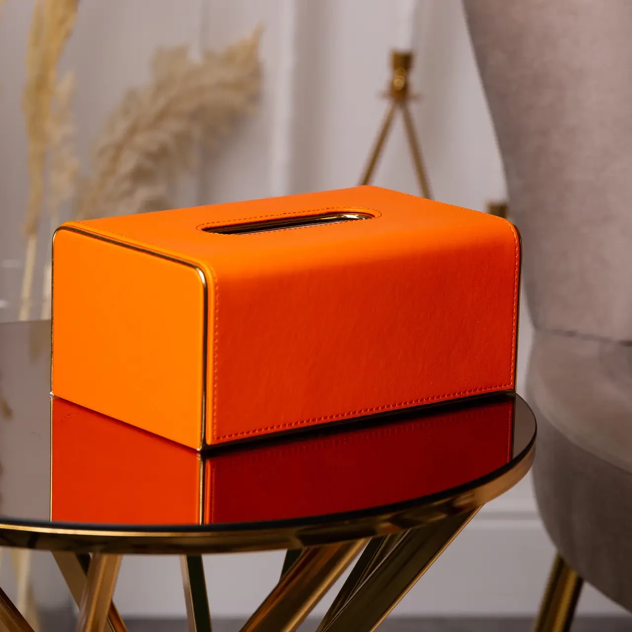 Серветниця з екошкіри прямокутна  21х13.5х9.5 см органайзер для серветок на стіл, Помаранчовий