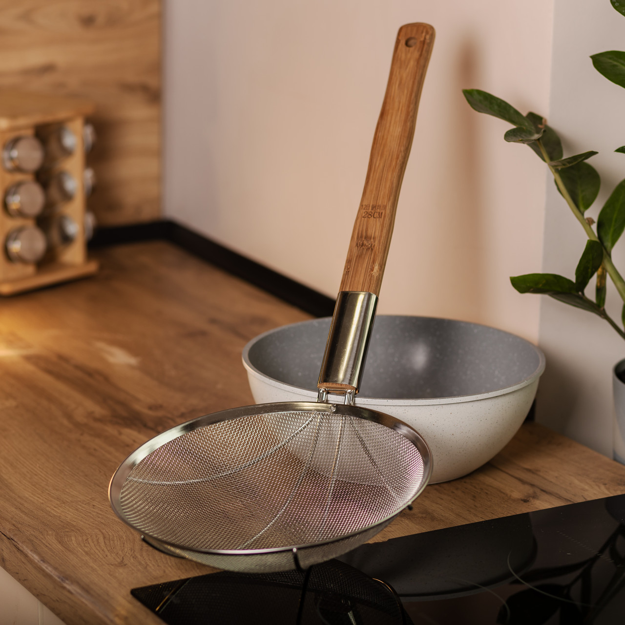 Шумівка "павук" з дерев&apos;яною ручкою Ø 28 см для фритюру та Вок