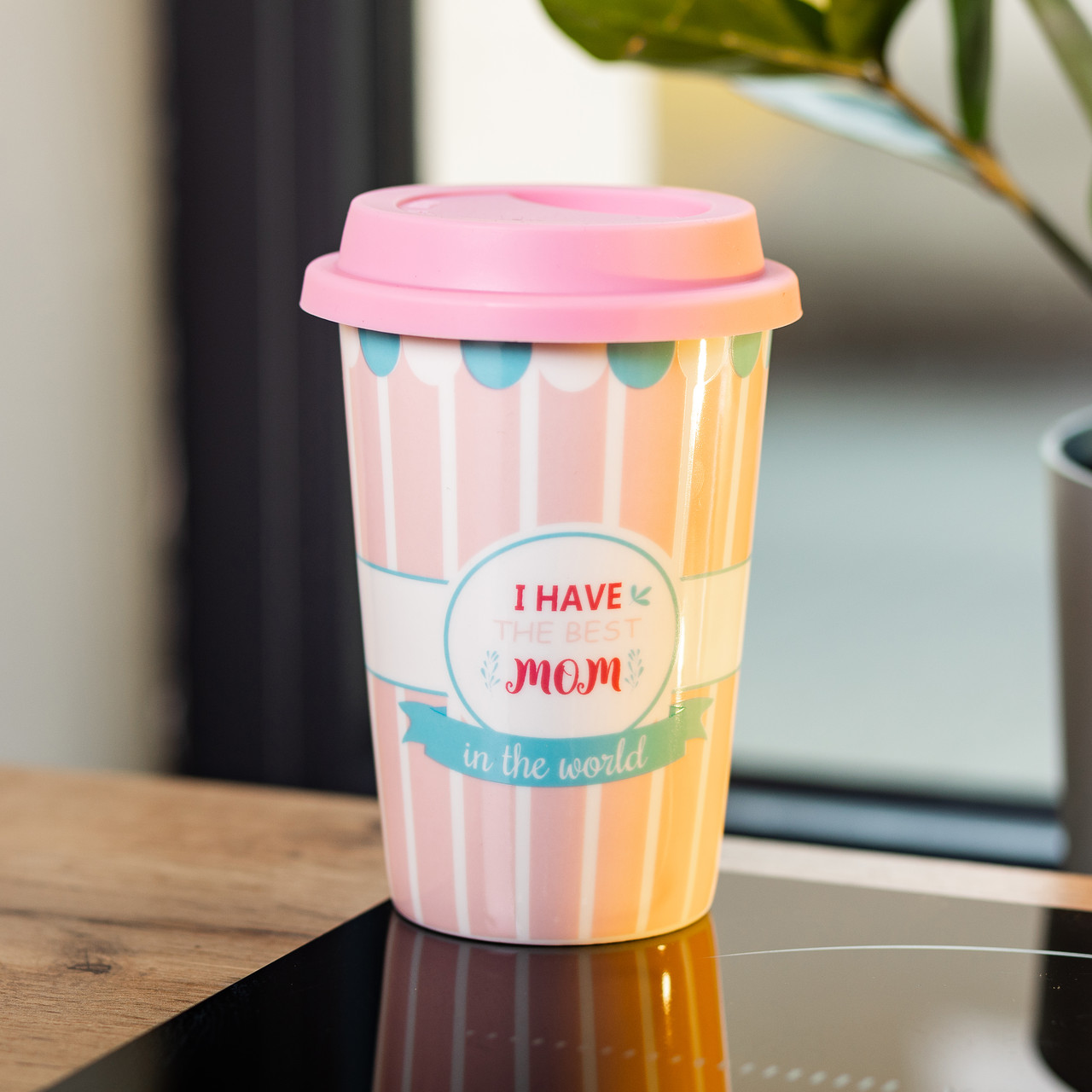 Склянка керамічна 420 (мл) з силіконовою кришкою I have the best mom