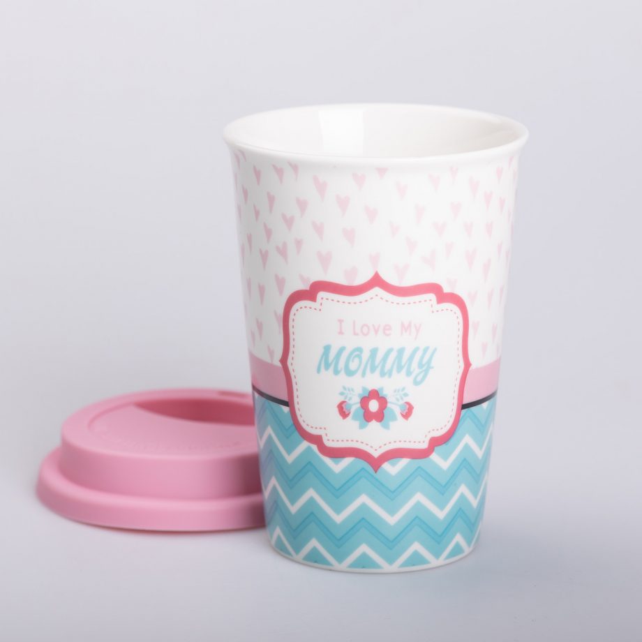 Склянка керамічна 420 (мл) із силіконовою кришкою I love my mommy