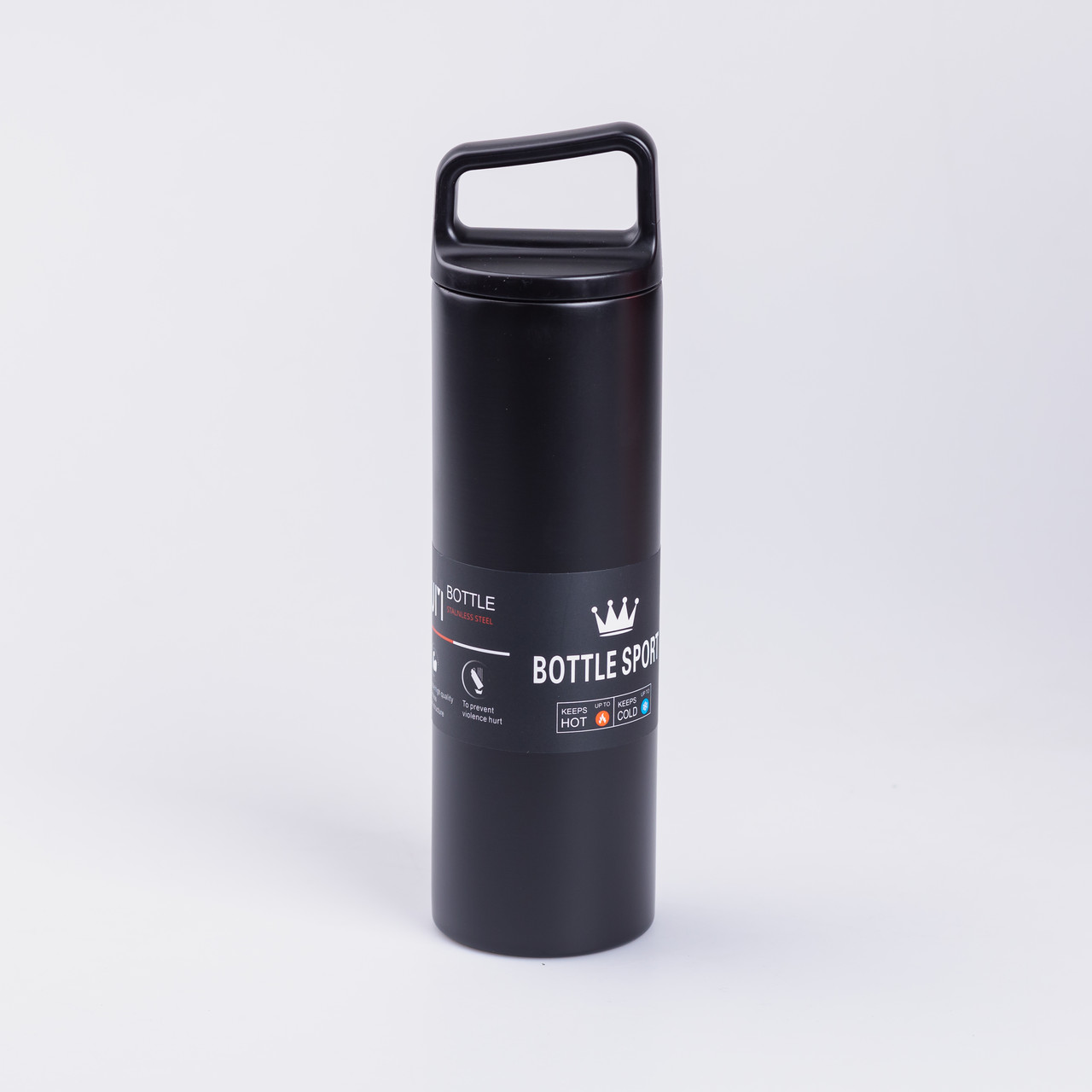 Термос металевий 500 мл з нержавіючої сталі Bottle Sport з ручкою чорний