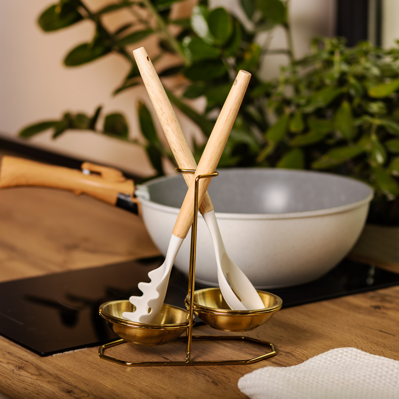 Вертикальна підставка для половника або ложок 20×12.5×19.5 см на 2 секці Золото