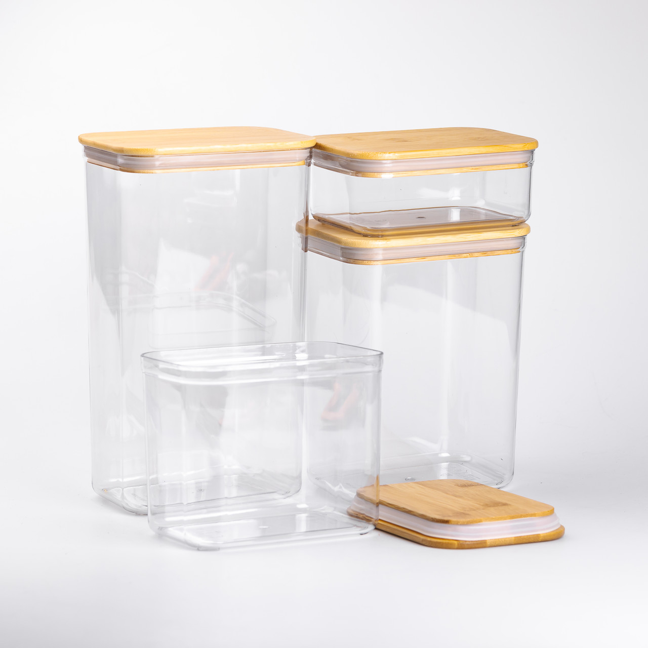 Банки для сипучих продуктів набір із 4 шт пластикові з бамбуковими кришками