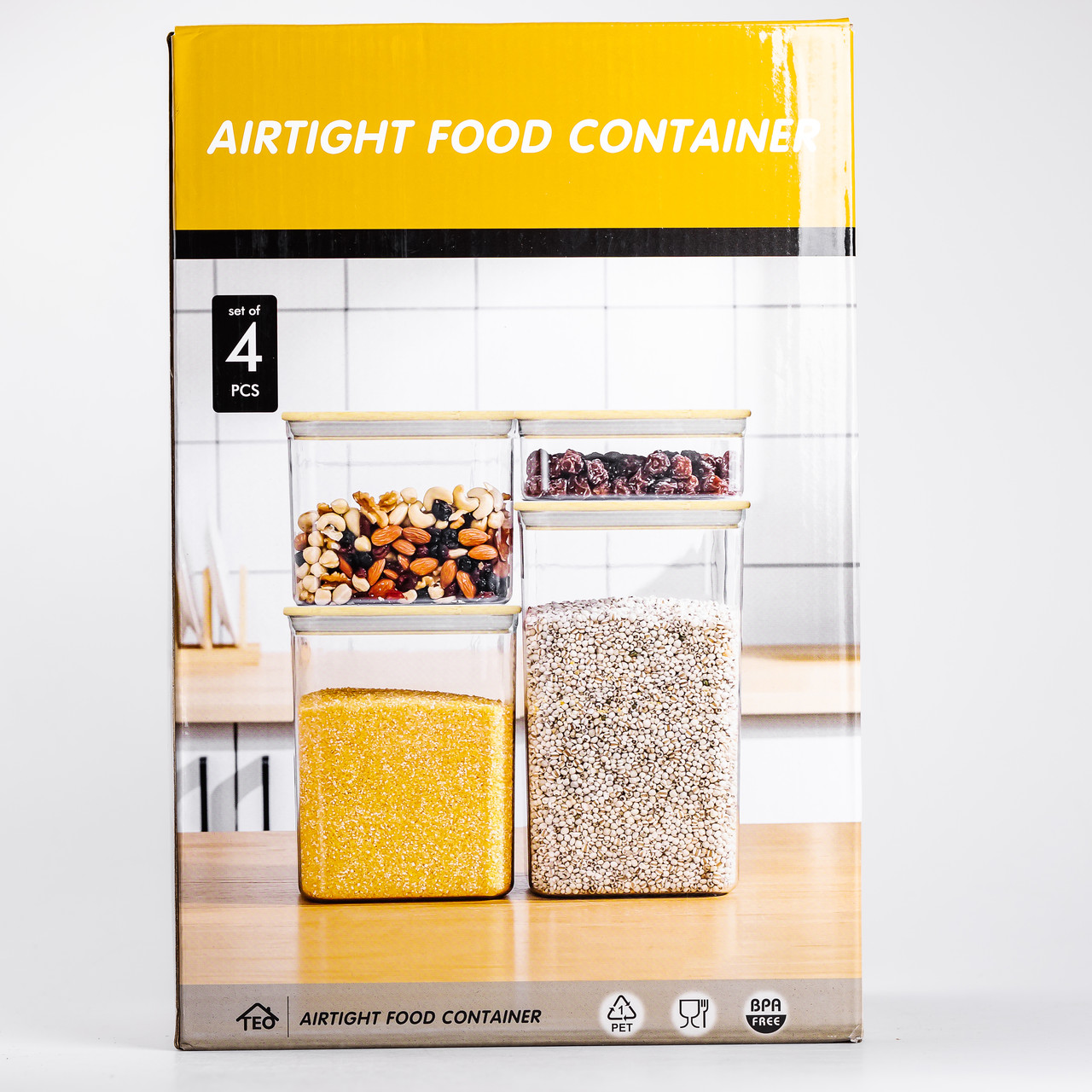 Банки для сипучих продуктів набір із 4 шт пластикові з бамбуковими кришками