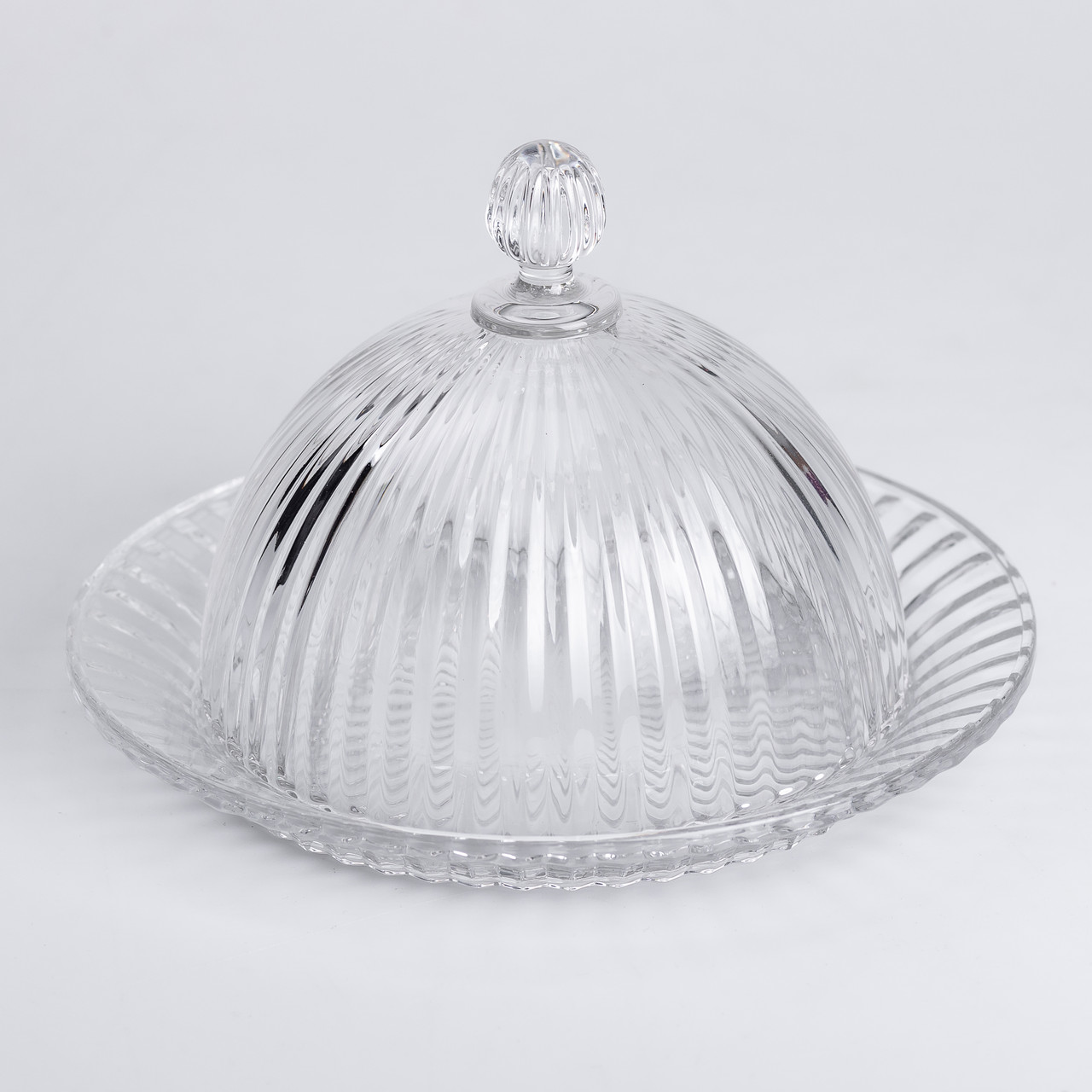 Блюдо сервірувальне з кришкою Ø 20 см скляне прозоре для десертів, випічки, фруктів