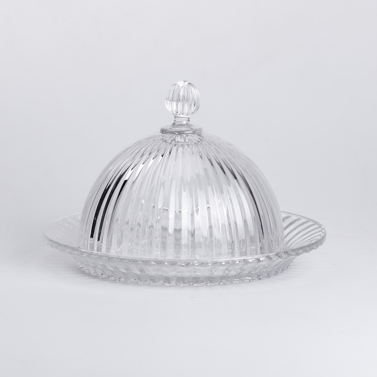 Блюдо сервірувальне з кришкою Ø 20 см скляне прозоре для десертів, випічки, фруктів