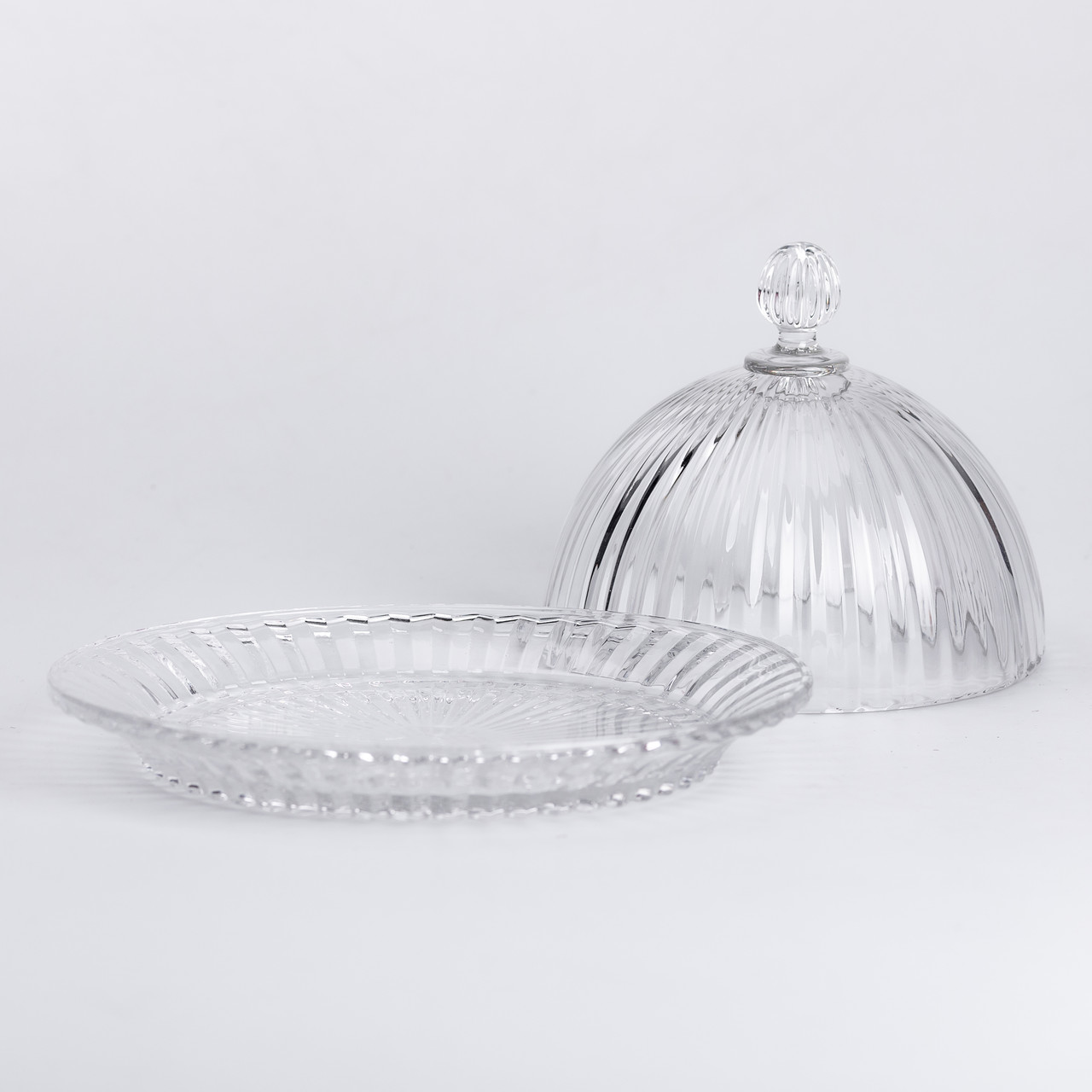 Блюдо сервірувальне з кришкою Ø 20 см скляне прозоре для десертів, випічки, фруктів
