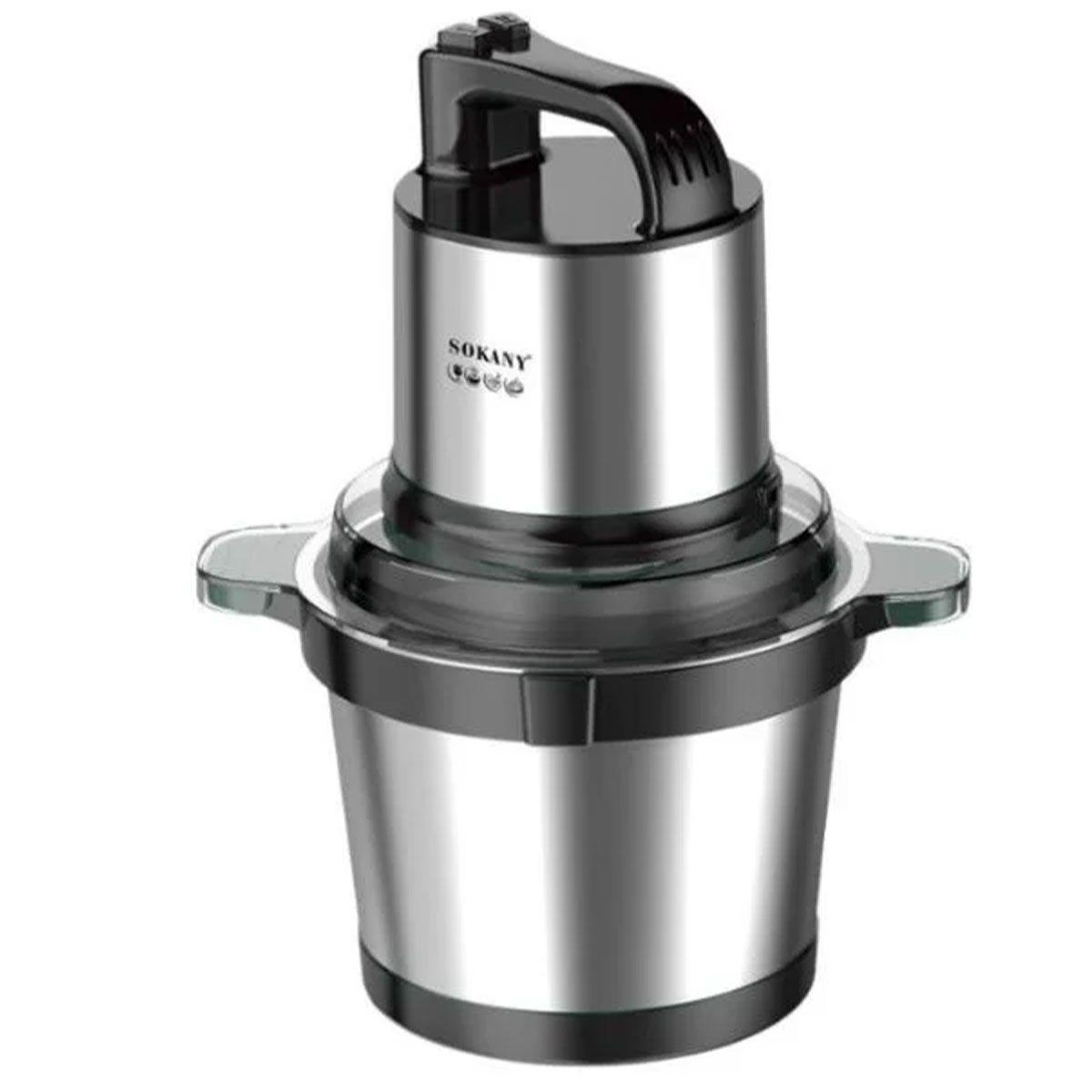 Чопер подрібнювач з чашею 4 літри м'ясорізка 4 леза нержавіюча сталь м'ясорубка Sokany