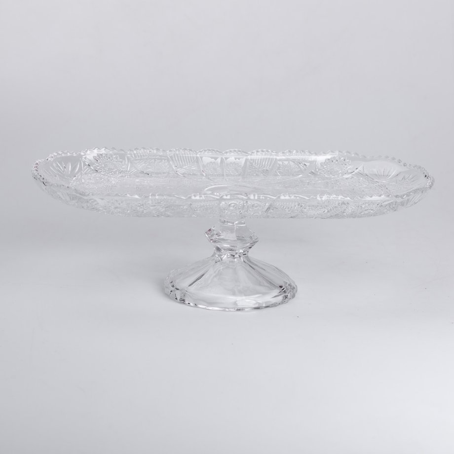 Фруктовниця скляна на ніжці 33.5х15х10 см овальна ваза для фруктів