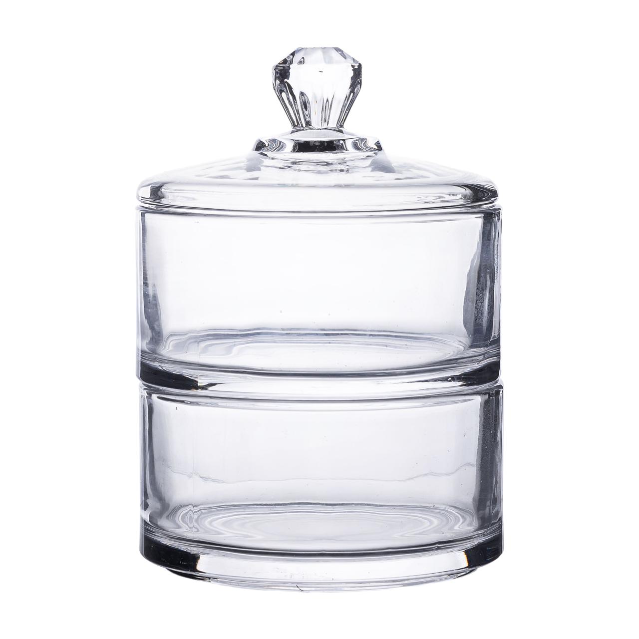 Цукерниця двоярусна скляна Ø 10 см з кришкою кругла кругла