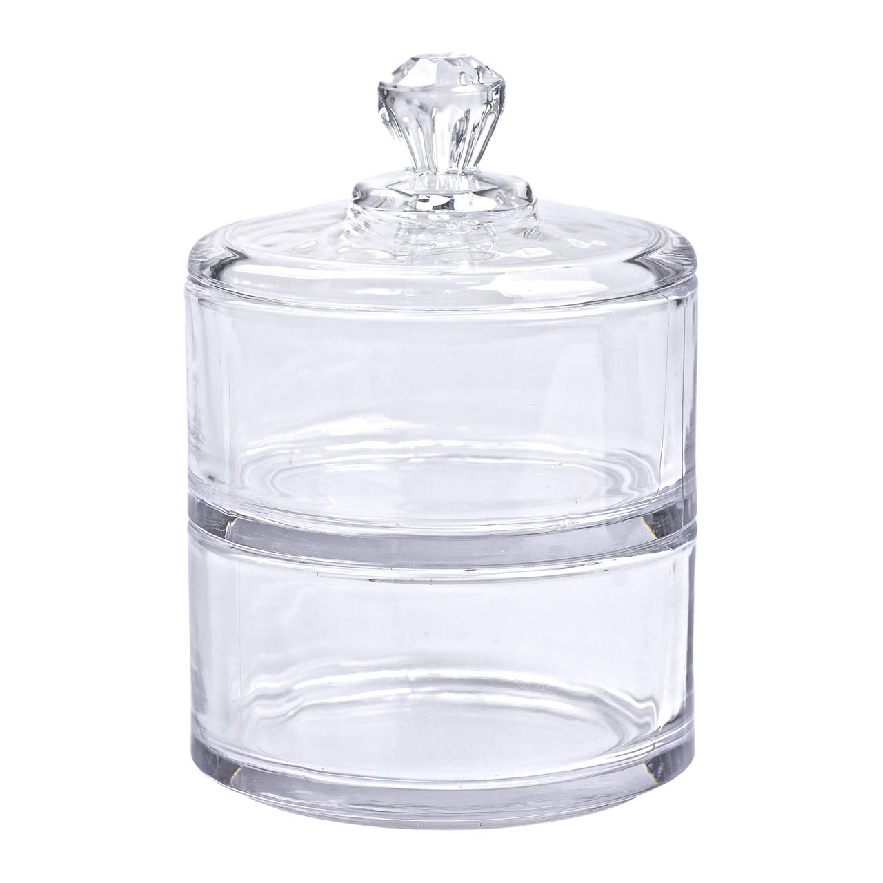 Цукерниця двоярусна скляна Ø 10 см з кришкою кругла кругла