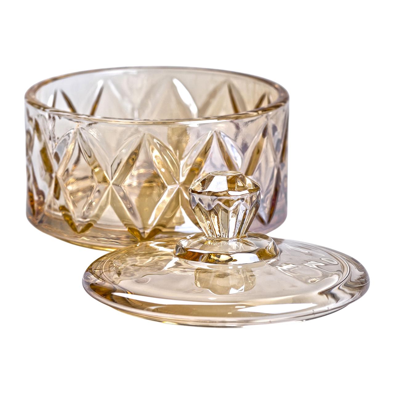 Цукерниця з кришкою Ø 10 см скляна коричнева